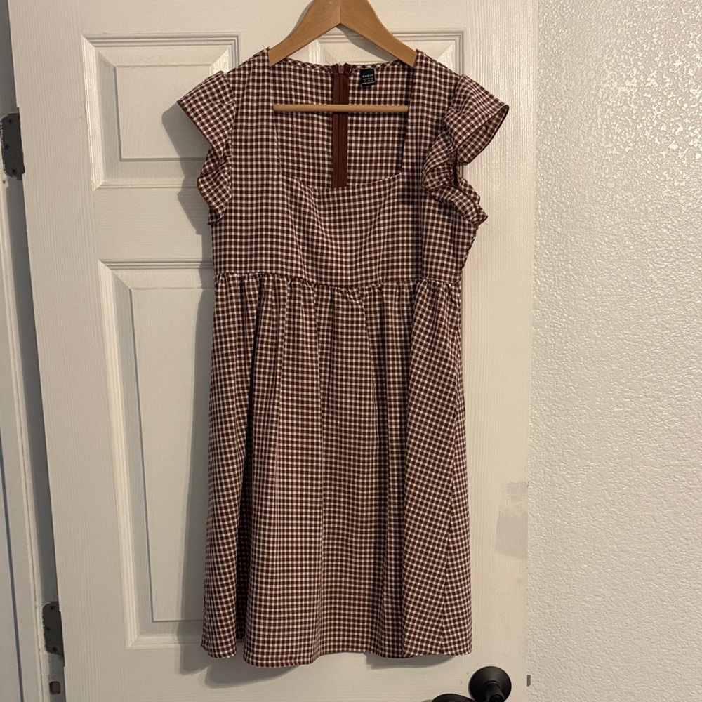 Brown Gingham Women's Dress